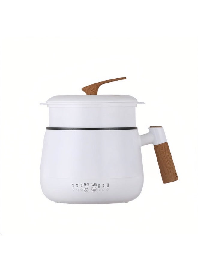 ماكون قدر طهي كهربائي مع جهاز بخار ووعاء غير لاصق - قدر صغير متعدد الوظائف بسعة 1.5 لتر، محمول لتحضير المعكرونة والأرز والحساء - تصميم مريح باللون الأبيض، مثالي للسكن الجامعي والسفر. - Image 1